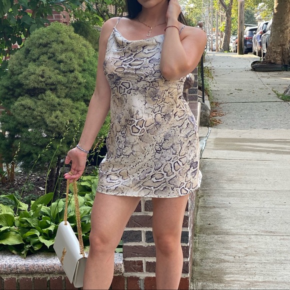 J.O.A Cowl Neck Mini Snakeskin Dress - Picture 2 of 3